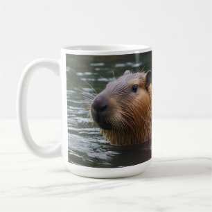 Caneca De Café "Serenidade do Rio: Capybaras Nadando no Fluxo"