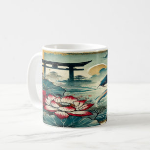 Caneca De Café Serenidade Koi: Lotus e Torii Sob Lua