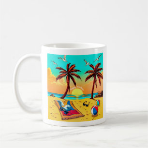 Caneca De Café Serenidade Sunset: Um Feriado Tropical de Praia
