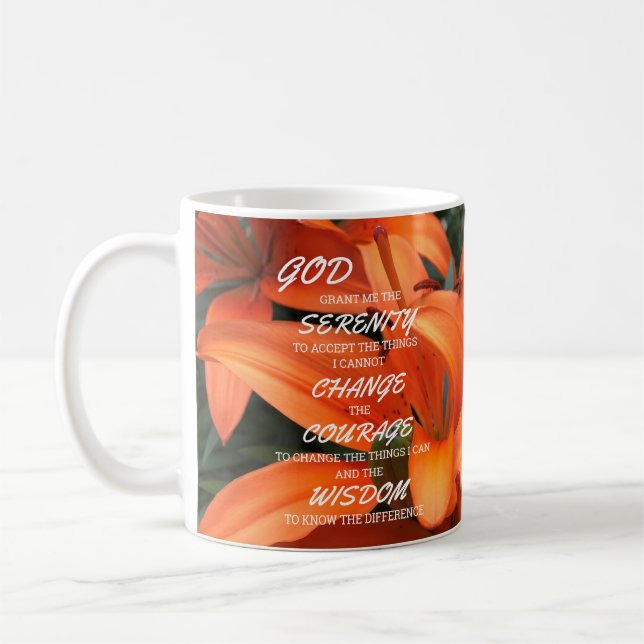 Caneca De Café Serenity Prayer Orange Lily Flowers Foto Deus (Esquerda)