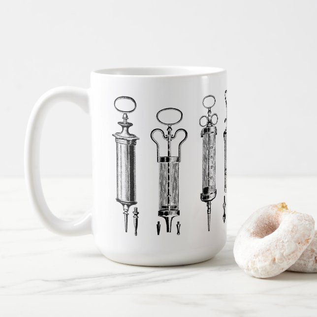Caneca De Café Seringas Médicas Vintage de 1929 (Com Donut)
