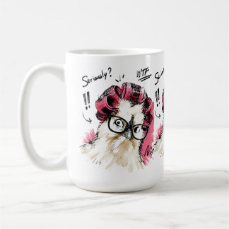 Caneca De Café Sério? Galinha engraçada com rolos de cabelo e ócu