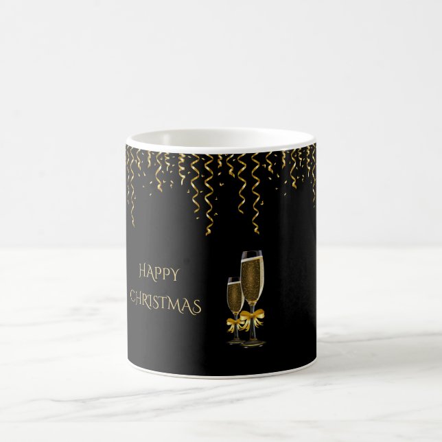 Caneca De Café Serpentinas Douradas e Natal com Champanhe (Centro)