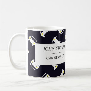 Caneca De Café Serviço de carro padrão de silhueta branca azul