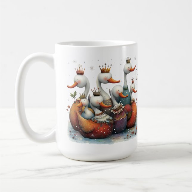 Caneca De Café Sete Cisnes Nadando Caprichosos de Natal 443ml (Esquerda)