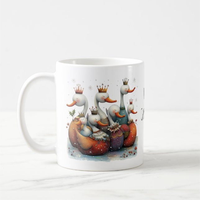Caneca De Café Sete Cisnes Nadando Caprichosos Natal 325ml (Esquerda)