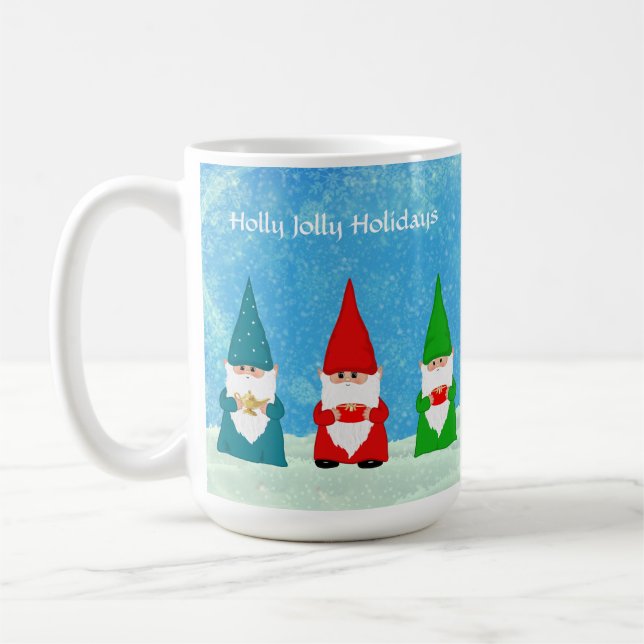 Caneca De Café Sete Gnomos de Natal em Azul Claro (Esquerda)