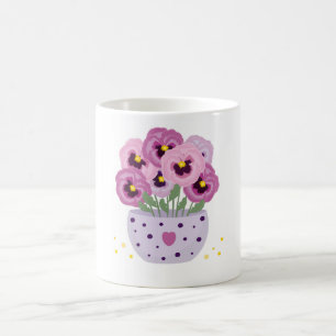 Caneca De Café Sete pansias cor-de-rosa num vaso