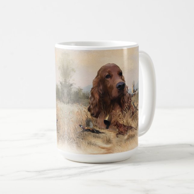 Caneca De Café Setter Irlandês Caçando Faisão ,Arte (Frente Esquerda)