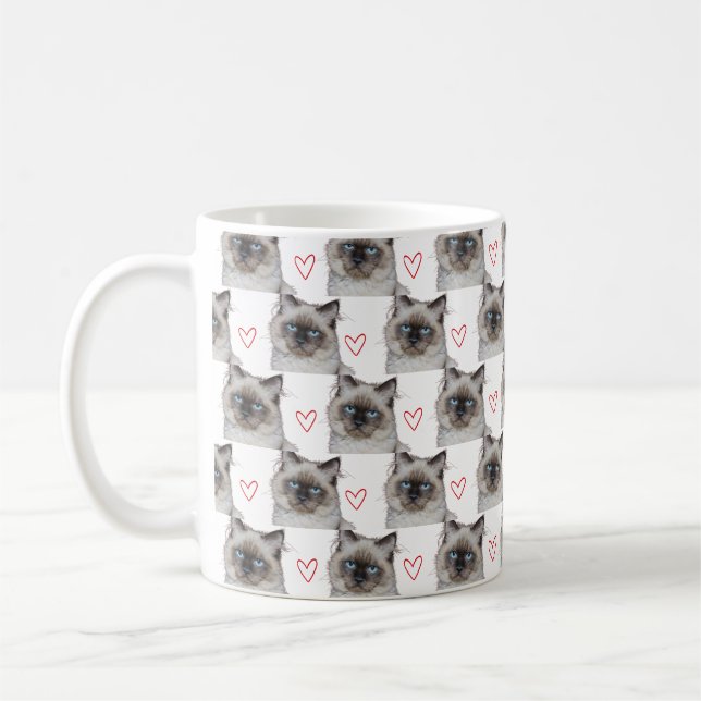 Caneca De Café Seu Gato Kitten Pet Foto Personalizada Coração Eng (Esquerda)