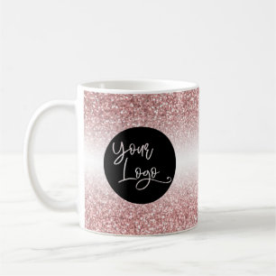 Caneca De Café Seu Logotipo Sobre Rosa Ouro Claro e Ombre Branco