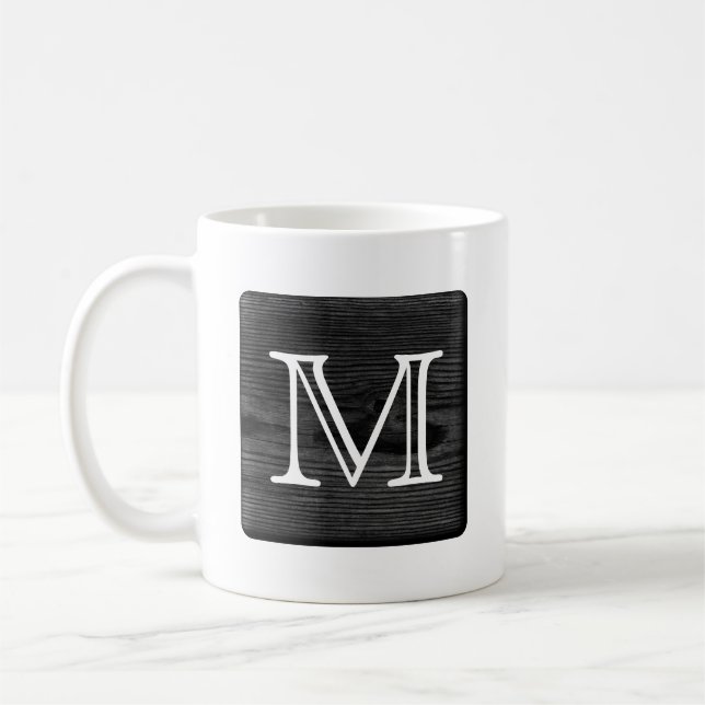Caneca De Café Seu monograma da letra. Imagem da madeira preta (Esquerda)