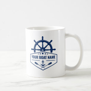 Caneca De Café Seu Nome De Barco Náutico Âncora Oars Helm 2 Lado