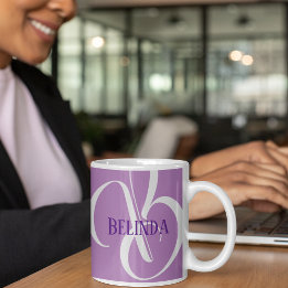 Caneca De Café Seu nome e Lavanda inicial, Cinza roxa