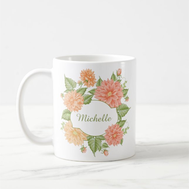 Caneca De Café Seu nome em um quadro da flor (Esquerda)