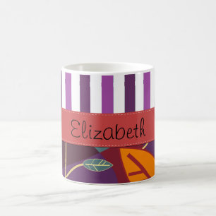 Caneca De Café Seu Nome - Folhas (Folha), Rochas - Púrpura Laran