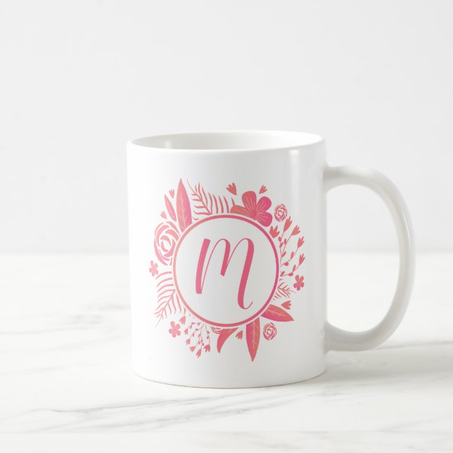 Caneca De Café Seu nome | Monograma Floral (Direita)