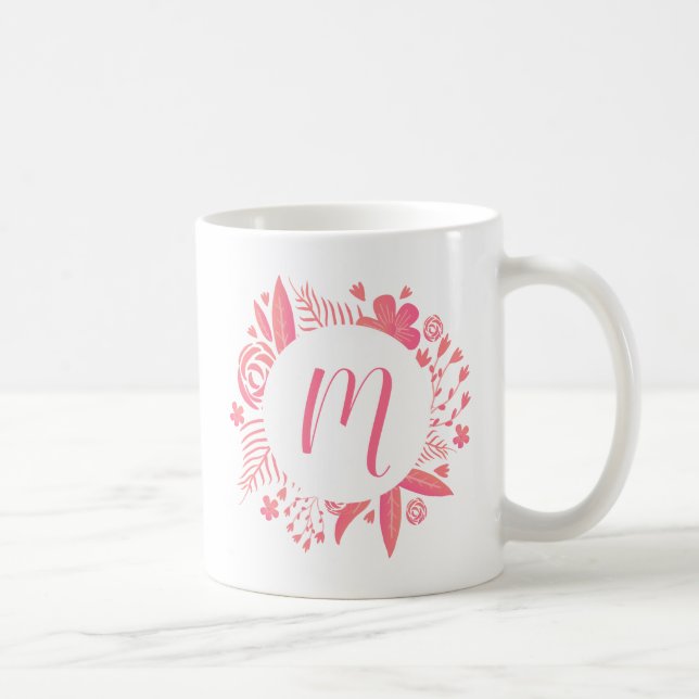 Caneca De Café Seu nome | Monograma Floral (Direita)