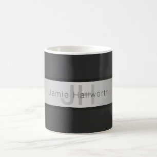 Caneca De Café Seu Nome & Monograma Tons de Cinza e Aparência d