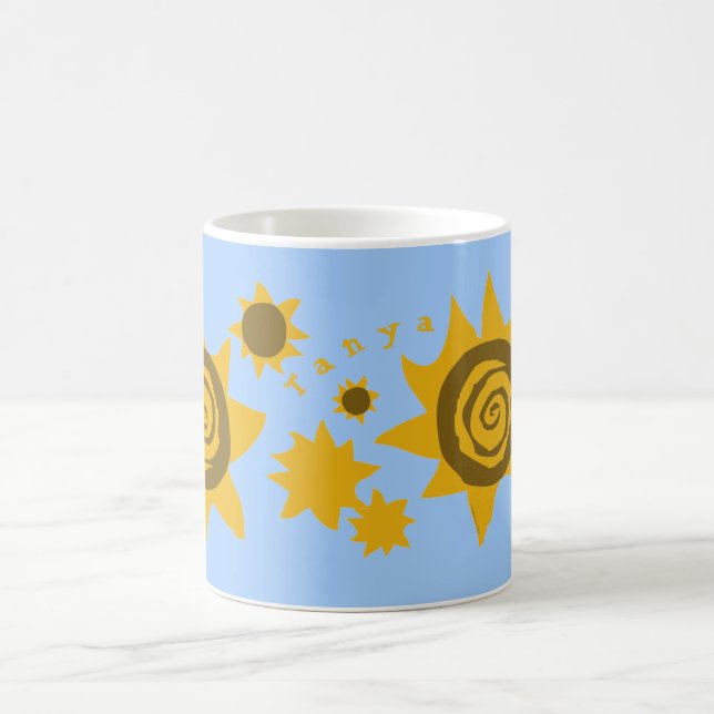 Caneca De Café Seu nome Sunflower Yellow Brown Blue Sky Art (Centro)