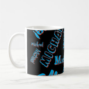 Caneca De Café Seu padrão de nome monograma cor azul vermelho pre