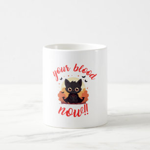 Caneca De Café SEU SANGUE AGORA!! - gatinho vampiro