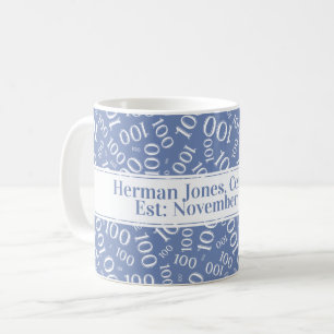 Caneca De Café Seu texto: 100º Aniversário Número Padrão Azul