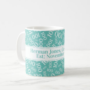 Caneca De Café Seu Texto: 100º Aniversário Número Padrão Teal