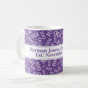 Caneca De Café Seu Texto: 100º Aniversário Padrão Roxo