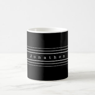 Caneca De Café Seu Texto Personalizado & Listras Modernas Preto