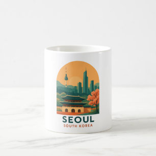 Caneca De Café Seul Coreia do Sul – Arte de Viagem Vintage, Minim