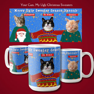 Caneca De Café Seus Três Gatos Vestem Fotos De Suéteres De Natal