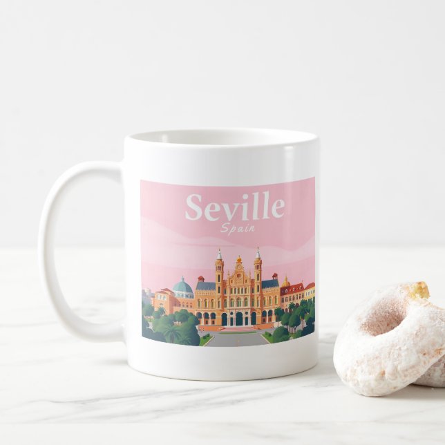 Caneca De Café Seville Espanha Plaza de Espana Pastel Viagem (Com Donut)