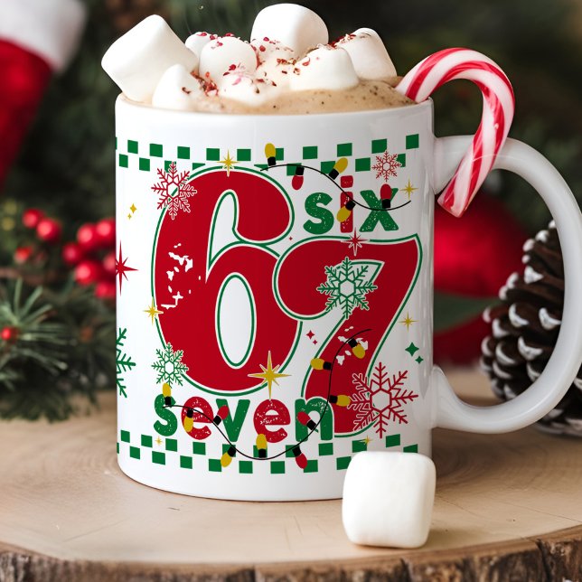 Caneca De Café Sexta-Feira Sete 67 6 7 Meme Presente Divertido de (Funny Christmas six seven 67 6 7 meme trendy retro Xmas santa lights holiday humor coffee mug gift)