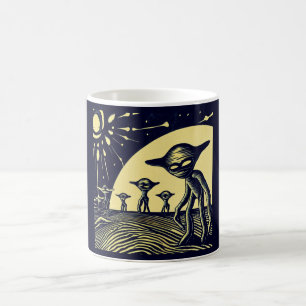 Caneca De Café SF - Aliens Em Um Corte De Madeira De Planeta Estr
