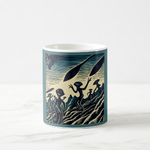 Caneca De Café SF - Aliens Em Um Corte De Madeira De Planeta Estr