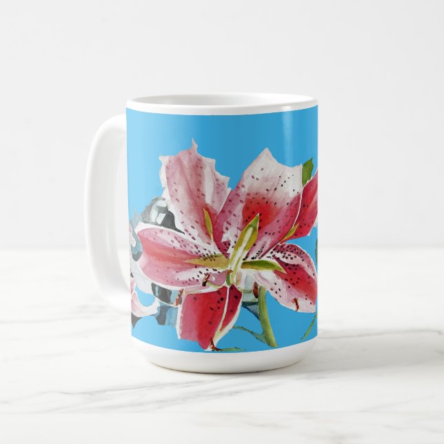 Caneca De Café Shabby Chic Pretty Blue Lily floral Girls Mug (Frente Esquerda)