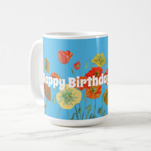 Caneca De Café Shabby Red Orange Blue Poppy Poppies florais Mug