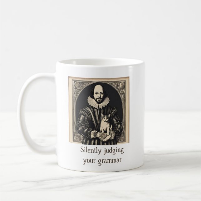 Caneca De Café Shakespeare & Cat Silently Judging Grammar (Esquerda)
