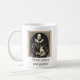 Caneca De Café Shakespeare & Gato Julgando Silenciosamente a Gram