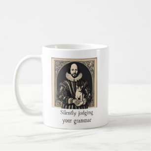 Caneca De Café Shakespeare & Gato Julgando Silenciosamente a Gram