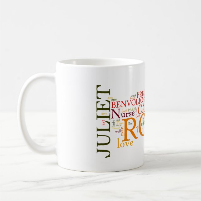 Caneca De Café Shakespeare Romeo & nuvem da palavra de Juliet (Esquerda)