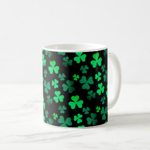 Caneca De Café Shamrock Clover Ireland Modern Green & Black