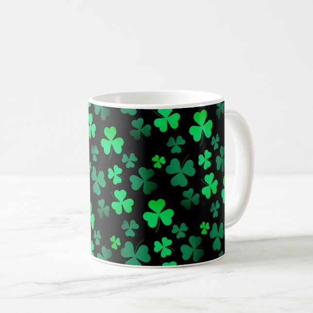 Caneca De Café Shamrock Clover Ireland Modern Green & Black (Frente Esquerda)