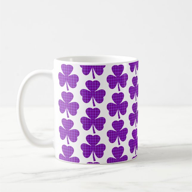 Caneca De Café Shamrock Shape Plaid Purple (Esquerda)