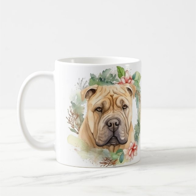 Caneca De Café Shar Pei Wreath Christmas Festivo Pup (Esquerda)