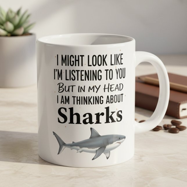 Caneca De Café Shark Lover Funny Coffee Mug Thinking Sharks (Criador carregado)