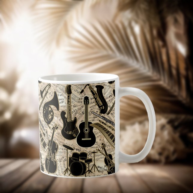 Caneca De Café Sheet Music and Instruments Black/Dourado ID481 (Criador carregado)