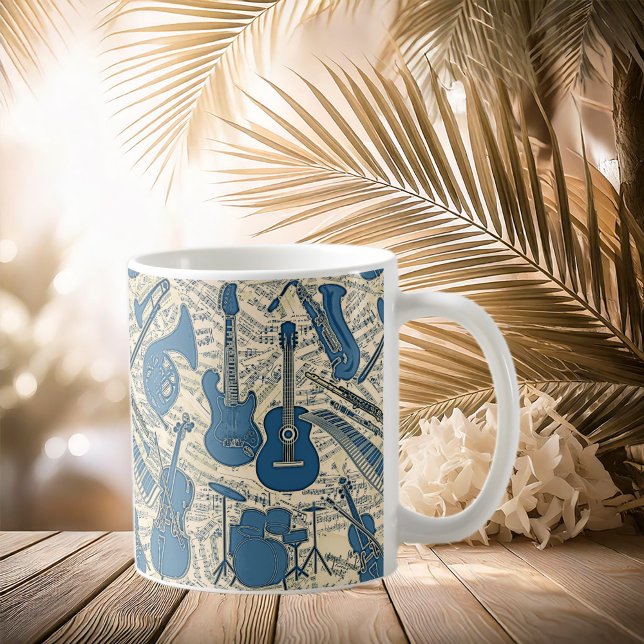 Caneca De Café Sheet Music and Instruments Blue/Ivory ID481 (Criador carregado)