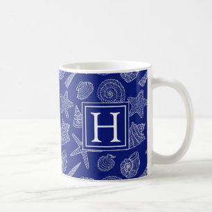 Caneca De Café Shell azul brilhante modela adiciona sua inicial